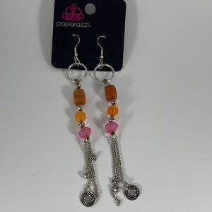 Paparazzi Orange and Pink Beaded Silver Earrings